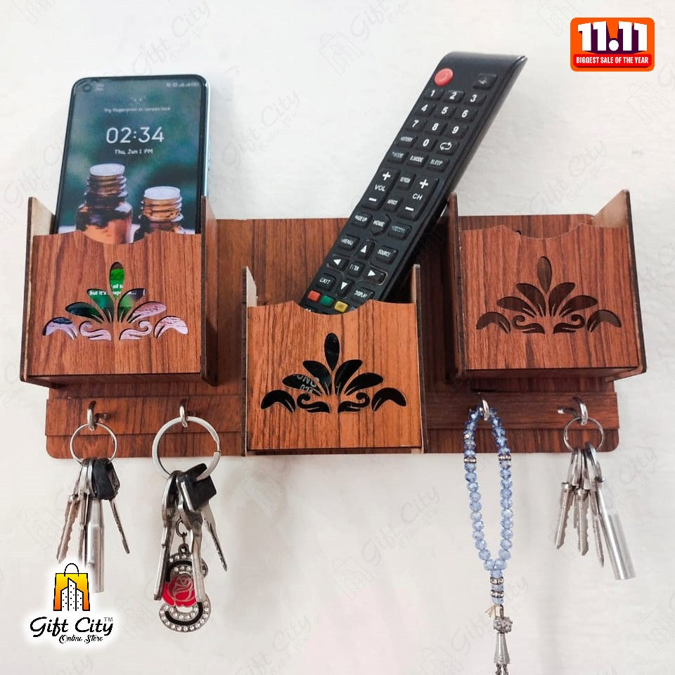 GEOMETRIC Multipurpose design Wood Key Holder With 8 Hooks