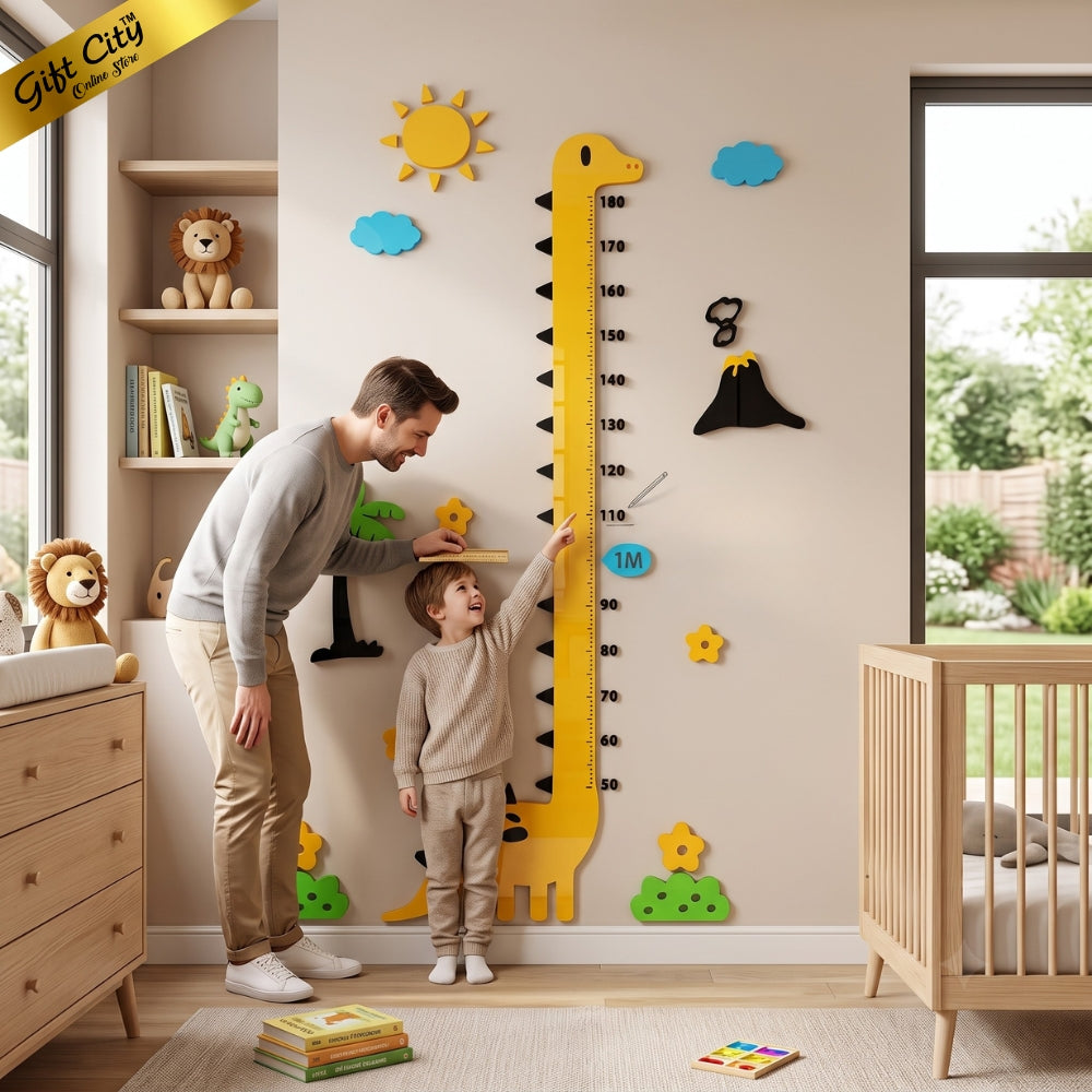 Baby Dinosaur Height Chart Wall Art – 3D Acrylic Growth Scale for Kids Room | Dinosaur Height Measurement Wall Decor