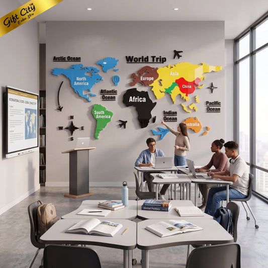 Gift City Presents Acrylic Colorful World Map Wall Art for Travel Agency | Modern Home Decor | Large Decorative Map