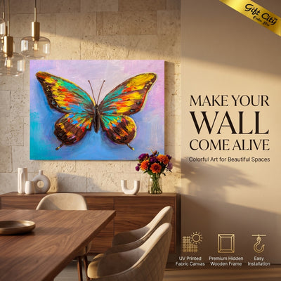 Colorful Butterfly Canvas Painting Wall Art with Wooden Frame | Digital Printed Butterfly Painting for Home Decor