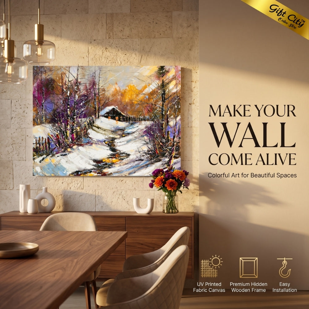 Winter Snow Falling in Jungle Canvas Painting Wall Hanging - Gift City Online Store