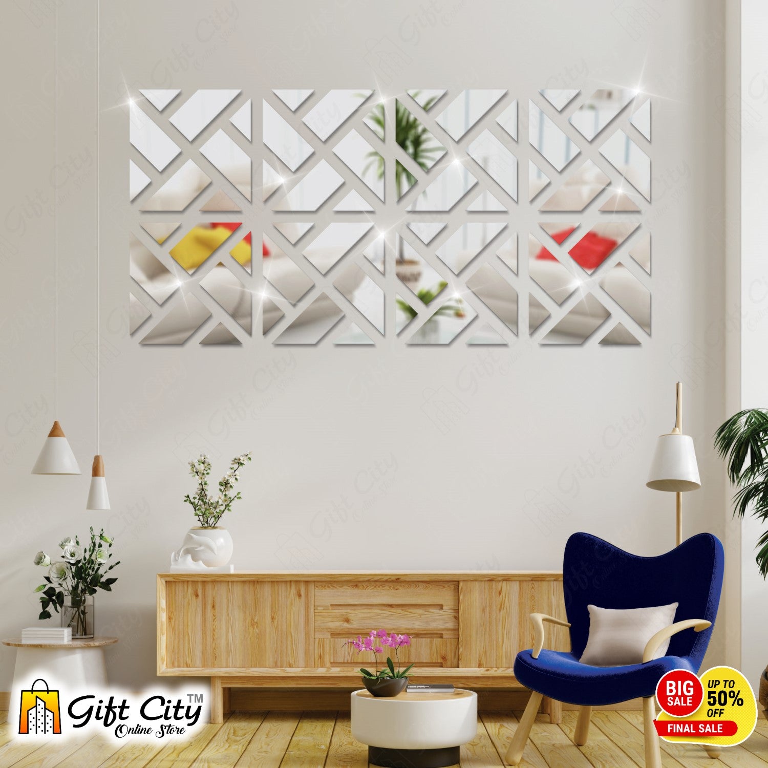 Geometrical Acrylic Mirror Silver 3D Panels Wall Art