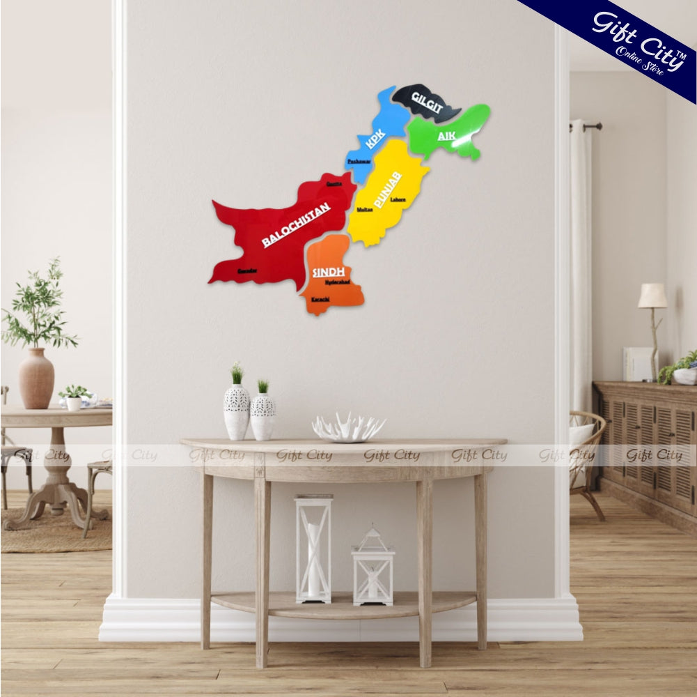 Gift City Presents Acrylic Colorful Pakistan Map Wall Art | Travel Agency | Modern Home & Office Decor | 3D National Pride Map