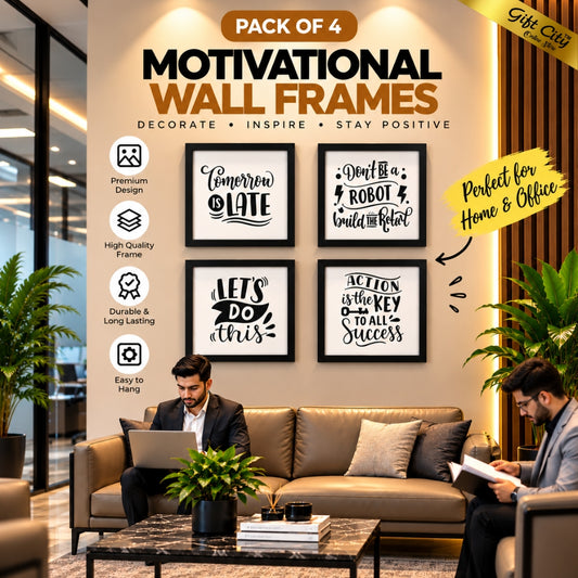 Motivational Pack of 4 Inspiration Quote Frames, Wall Art Hangings Glass Frames - Gift City