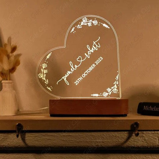 Gift City Customizable Modern Heart Shape Decorative Table Lamp with Acrylic Top and Acrylic Base - Direct Wire, Best Gift for Couples - Gift City Online Store