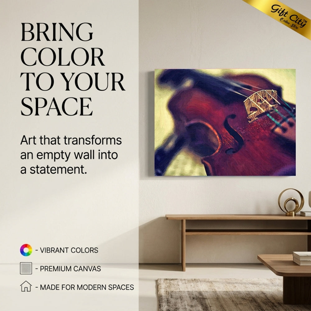 Violin Canvas Painting Wall Art with Wooden Frame | Musical Instrument Painting for Home Decor