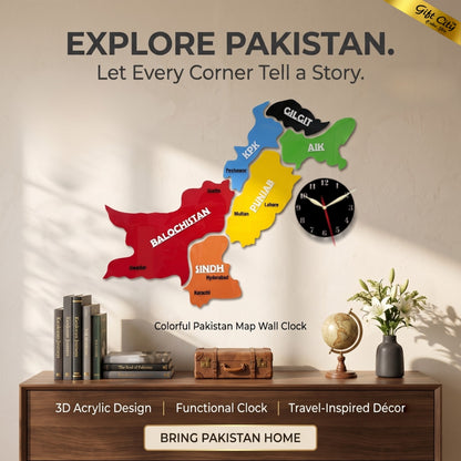 Gift City Presents Acrylic Colorful Pakistan Map Wall Art | Travel Agency | Modern Home & Office Decor | 3D National Pride Map