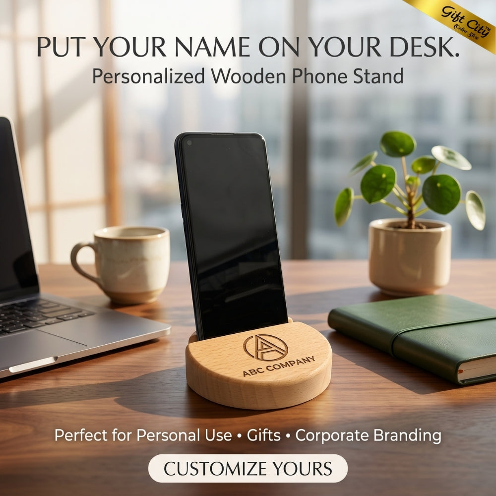 Custom Wooden Mobile Phone Stand | Personalized Logo Desk Mobile Holder