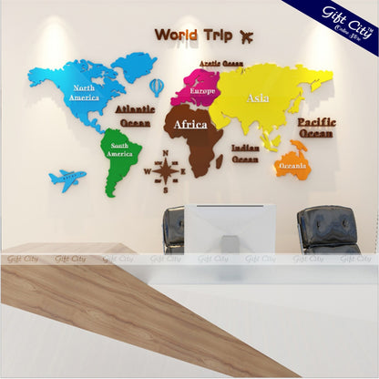 Gift City Presents Acrylic Colorful World Map Wall Art for Travel Agency | Modern Home Decor | Large Decorative Map