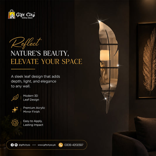 3D Self Adhesive Leaf Acrylic Mirror Wall Art - Gift City