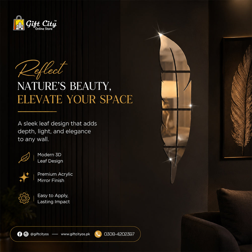 3D Self Adhesive Leaf Acrylic Mirror Wall Art - Gift City