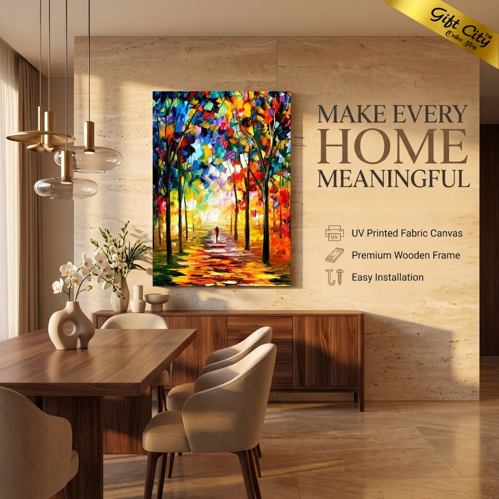 Forest Palette Knife Oil Canvas Painting | Colorful Forest Landscape Canvas Wall Art