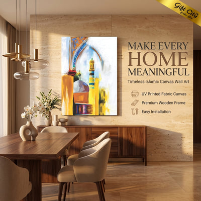 Islamic Mosque Canvas Wall Art with Wooden Frame | Digital Printed Islamic Painting for Home Decor