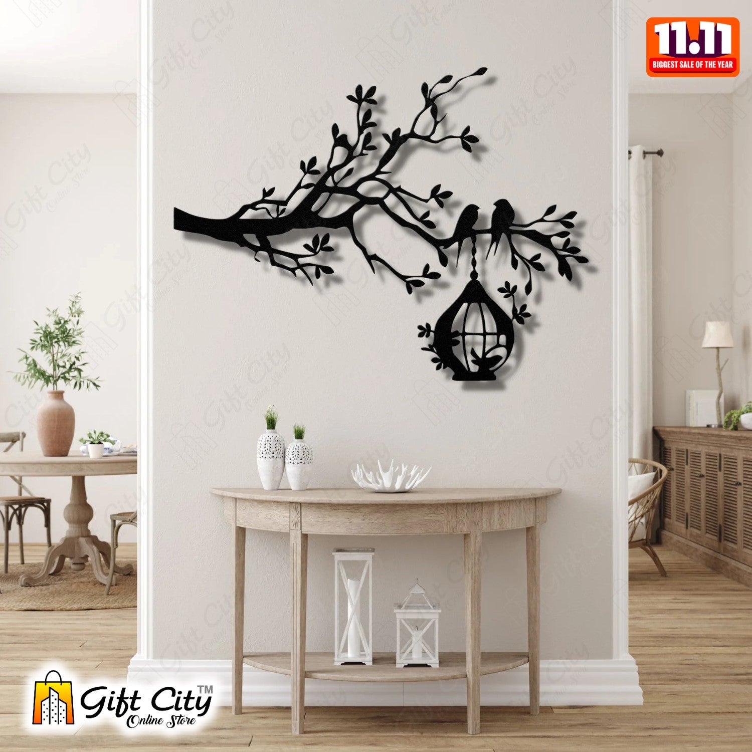 Tree With Birds On Nest Wooden Wall Art 