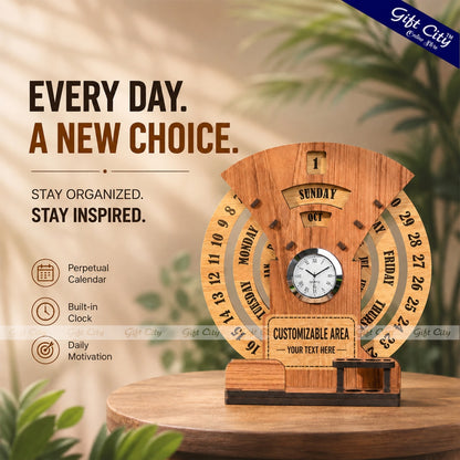 Gift City Presents Infinite Circular Calendar with Pen and Card Holder | Desk Accessories & Corporate Gift