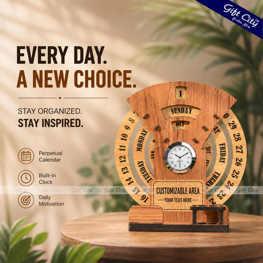 Gift City Presents Infinite Circular Calendar with Pen and Card Holder | Desk Accessories & Corporate Gift