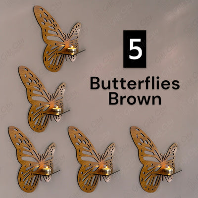 Gift City Presents the Premium Wooden Butterfly Wall Shelf – Elegant Brown Decorative Candlestick Holder - Gift City Online Store