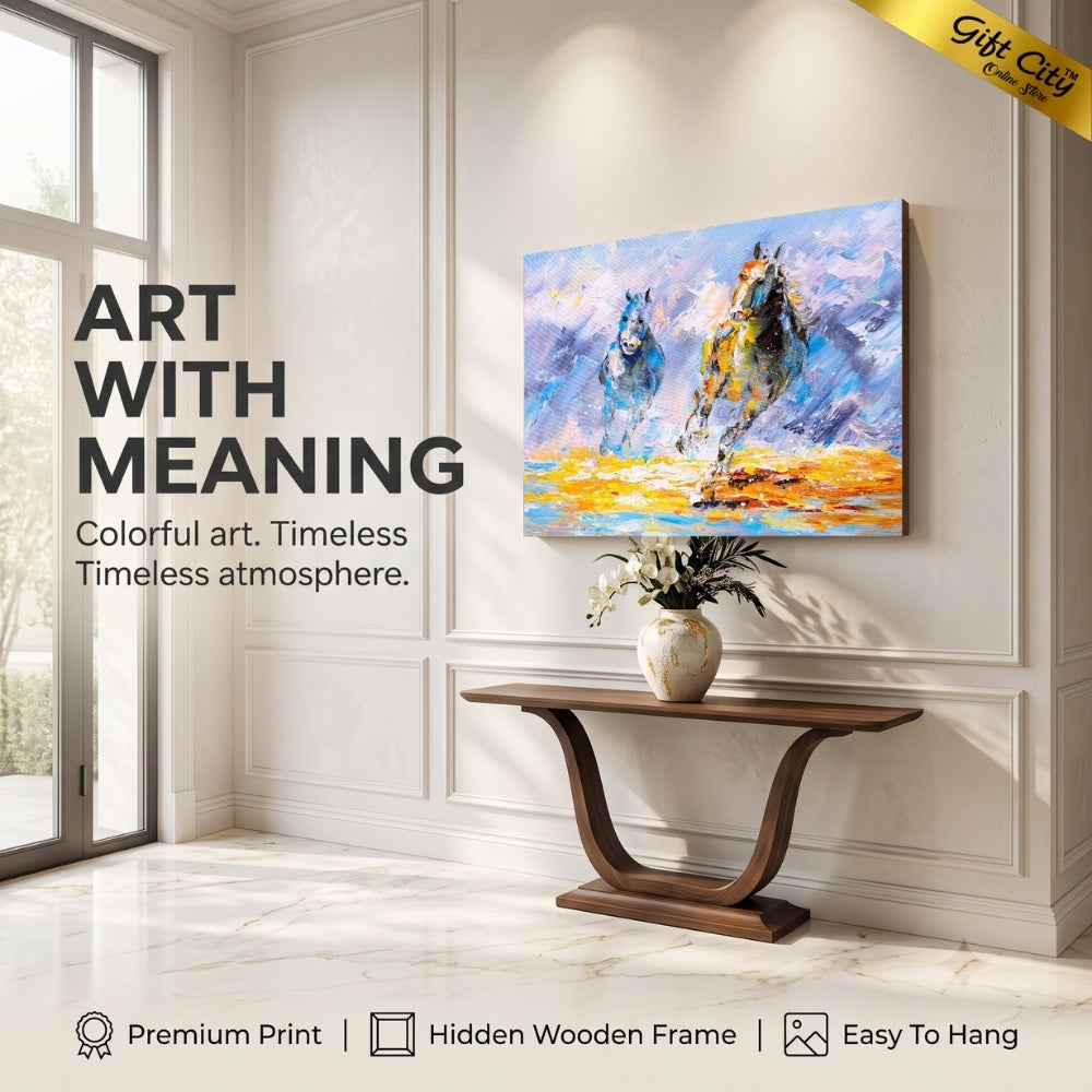 Running Horses Canvas Painting Wall Art | Modern Horse Artwork for Home & Office Decor