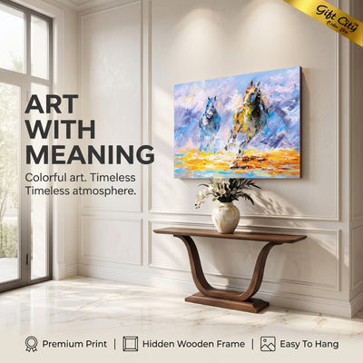 Running Horses Canvas Painting Wall Art | Modern Horse Artwork for Home & Office Decor
