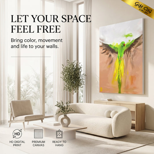Flying Parrot Canvas Painting Wall Art with Wooden Frame | Colorful Bird Painting for Home Decor