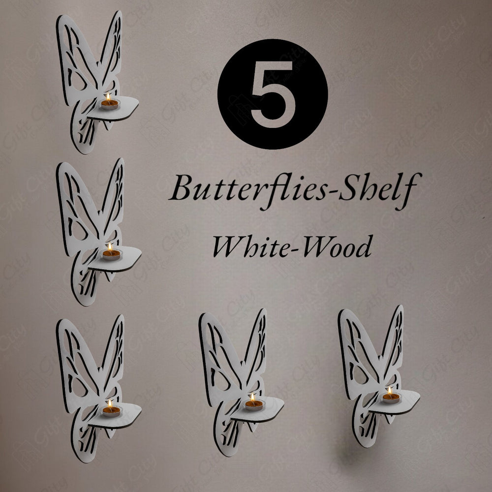 Gift City Presents the Elegant White Wooden Butterfly Wall Shelf – Premium Decorative Candlestick Holder - Gift City Online Store