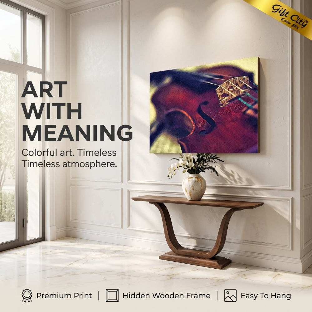 Violin Canvas Painting Wall Art with Wooden Frame | Musical Instrument Painting for Home Decor