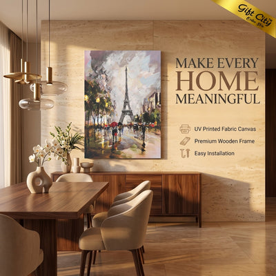 Eiffel Tower Canvas Wall Art with Wooden Frame | Paris Cityscape Painting for Home Decor