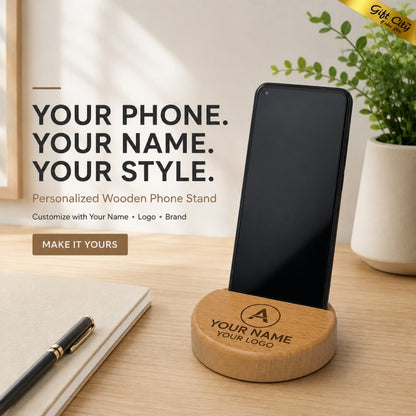 Custom Wooden Mobile Phone Stand | Personalized Logo Desk Mobile Holder