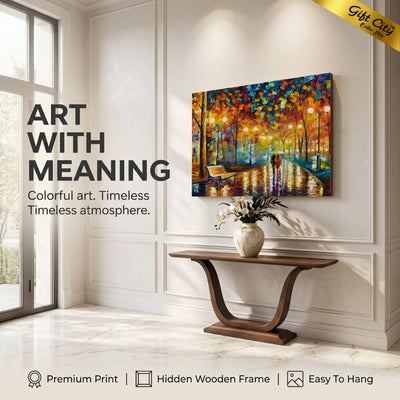 Romantic Couple Walking Palette Knife Canvas Painting | Couple Love Wall Art for Home & Bedroom Decor