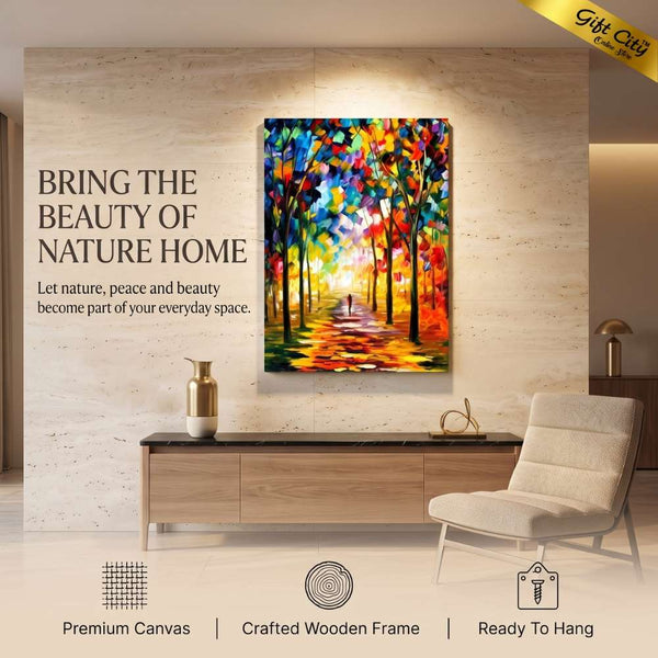 Forest Palette Knife Oil Canvas Painting | Colorful Forest Landscape Canvas Wall Art