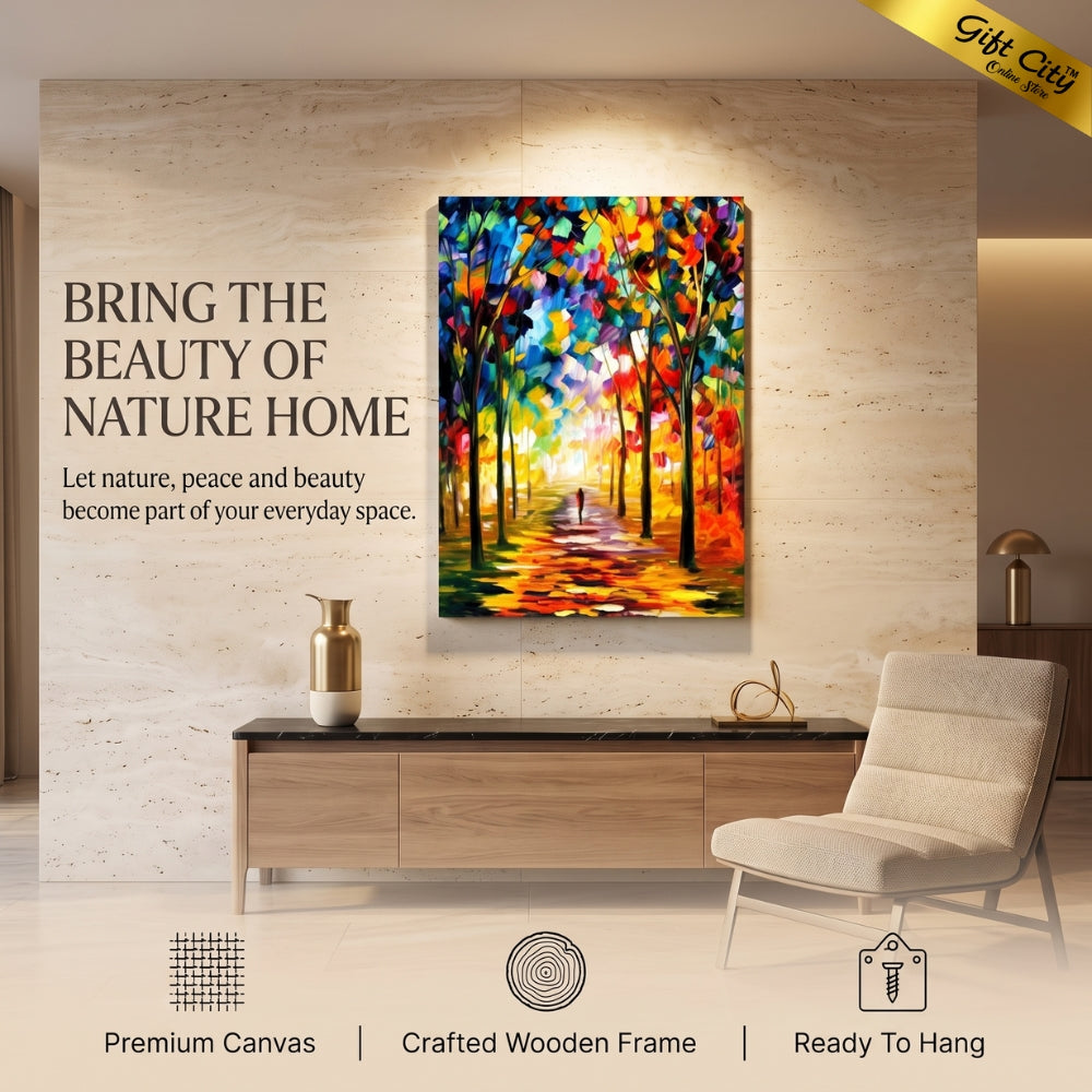 Forest Palette Knife Oil Canvas Painting | Colorful Forest Landscape Canvas Wall Art