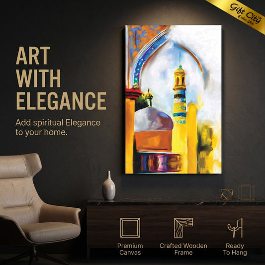 Islamic Mosque Canvas Wall Art with Wooden Frame | Digital Printed Islamic Painting for Home Decor