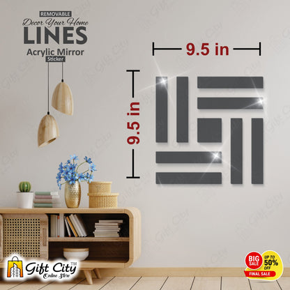 LINES Acrylic Mirror Black 3D Panels Wall Art For Living Room, Bedroom and Bathroom