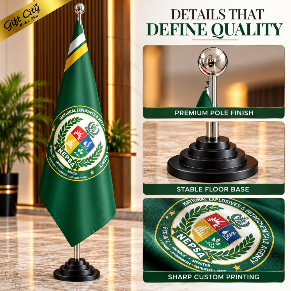 Custom Executive Indoor Conference Flag – 7FT Corporate Floor Flag Without Golden Fringe | Gift City
