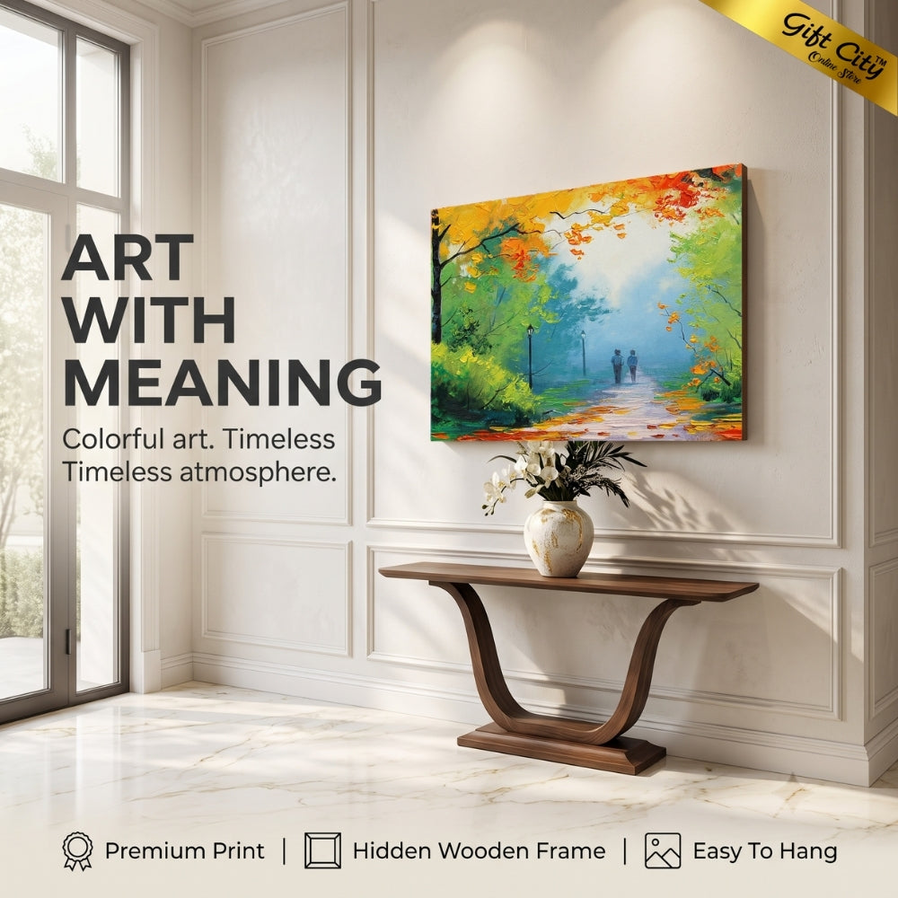 Autumn Forest Canvas Painting Wall Art with Wooden Frame | Fall Landscape Painting for Home Decor