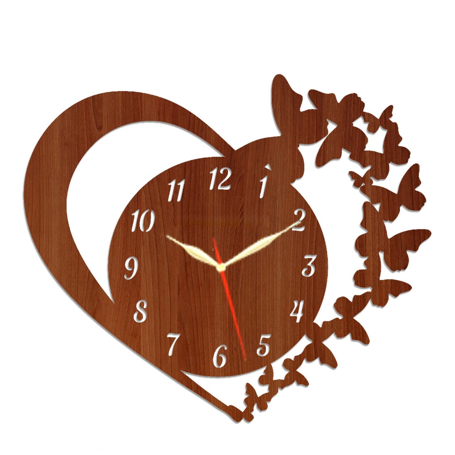 Heart Shape Wooden Wall Clock Without Light