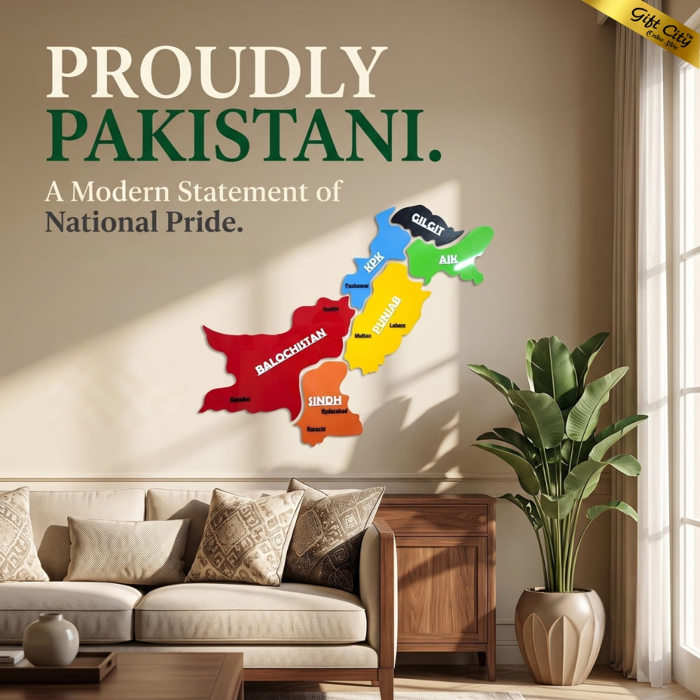 Gift City Presents Acrylic Colorful Pakistan Map Wall Art | Travel Agency | Modern Home & Office Decor | 3D National Pride Map