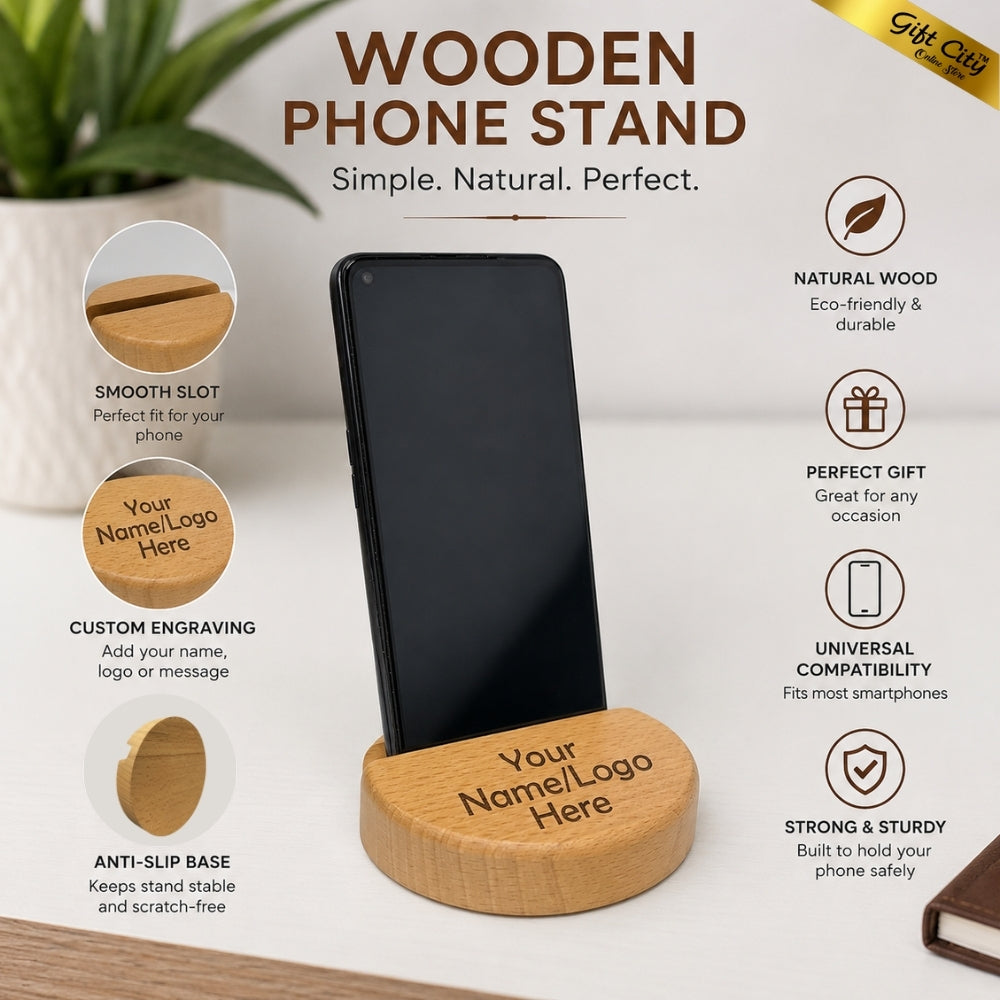 Custom Wooden Mobile Phone Stand | Personalized Logo Desk Mobile Holder