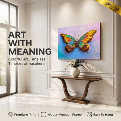 Colorful Butterfly Canvas Painting Wall Art with Wooden Frame | Digital Printed Butterfly Painting for Home Decor