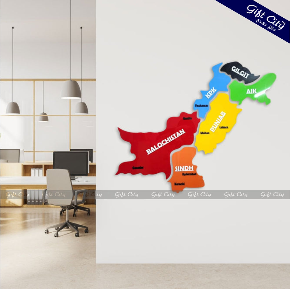 Gift City Presents Acrylic Colorful Pakistan Map Wall Art | Travel Agency | Modern Home & Office Decor | 3D National Pride Map