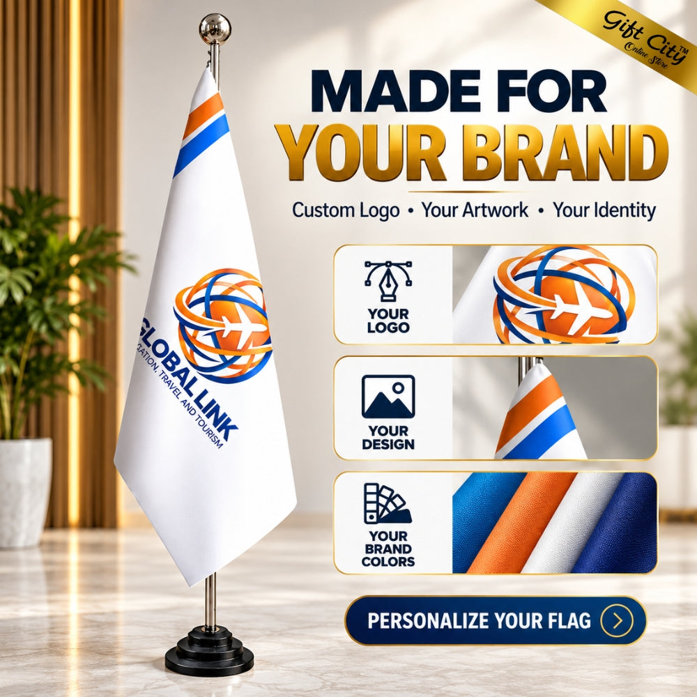 Custom Executive Indoor Conference Flag – 7FT Corporate Floor Flag Without Golden Fringe | Gift City