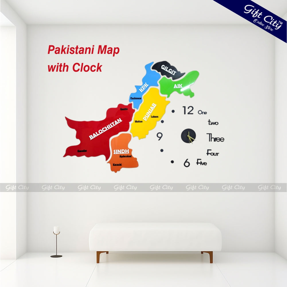 Gift City Presents Acrylic Colorful Pakistan Map Wall Art | Travel Agency | Modern Home & Office Decor | 3D National Pride Map