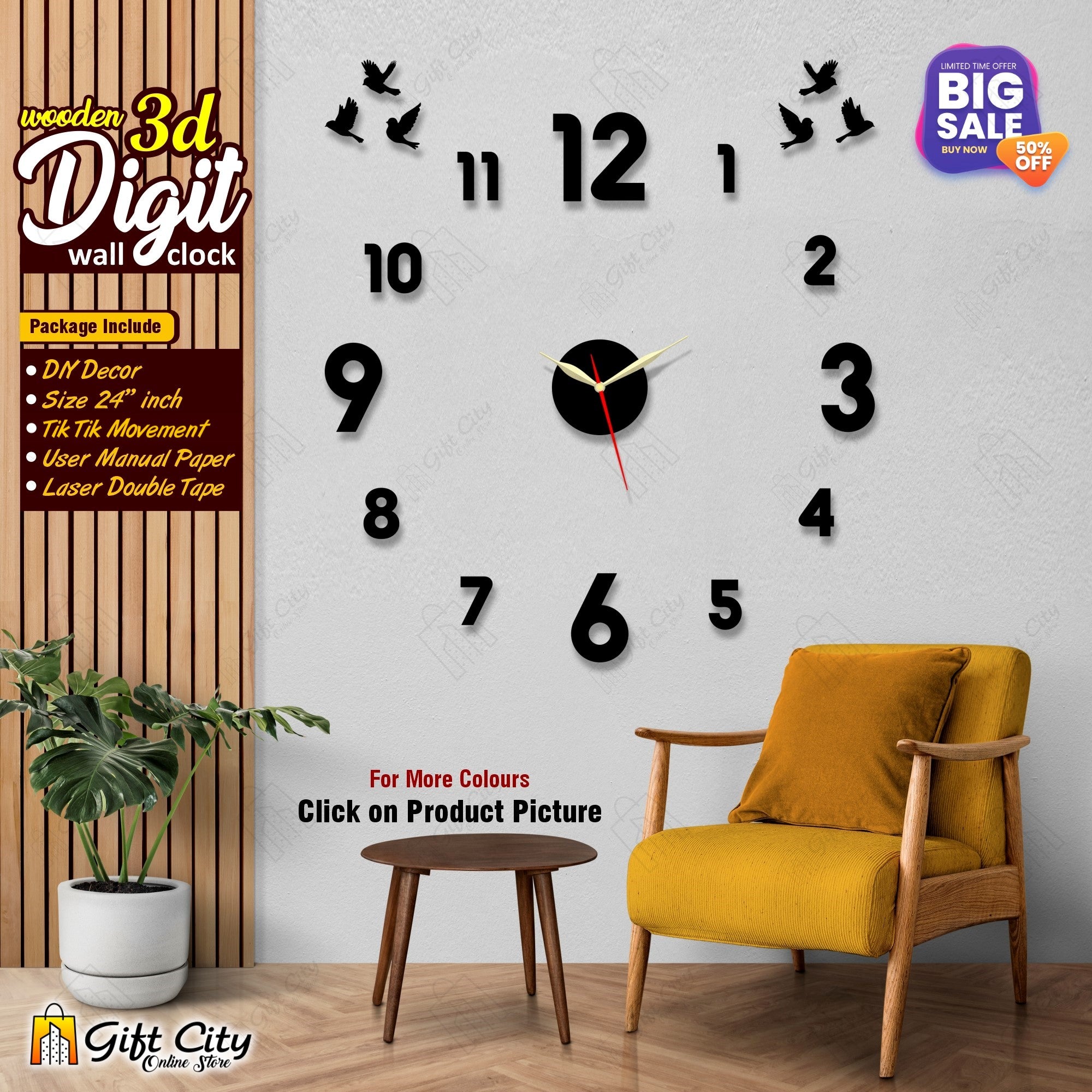 3D Digit DIY Wall Clock 