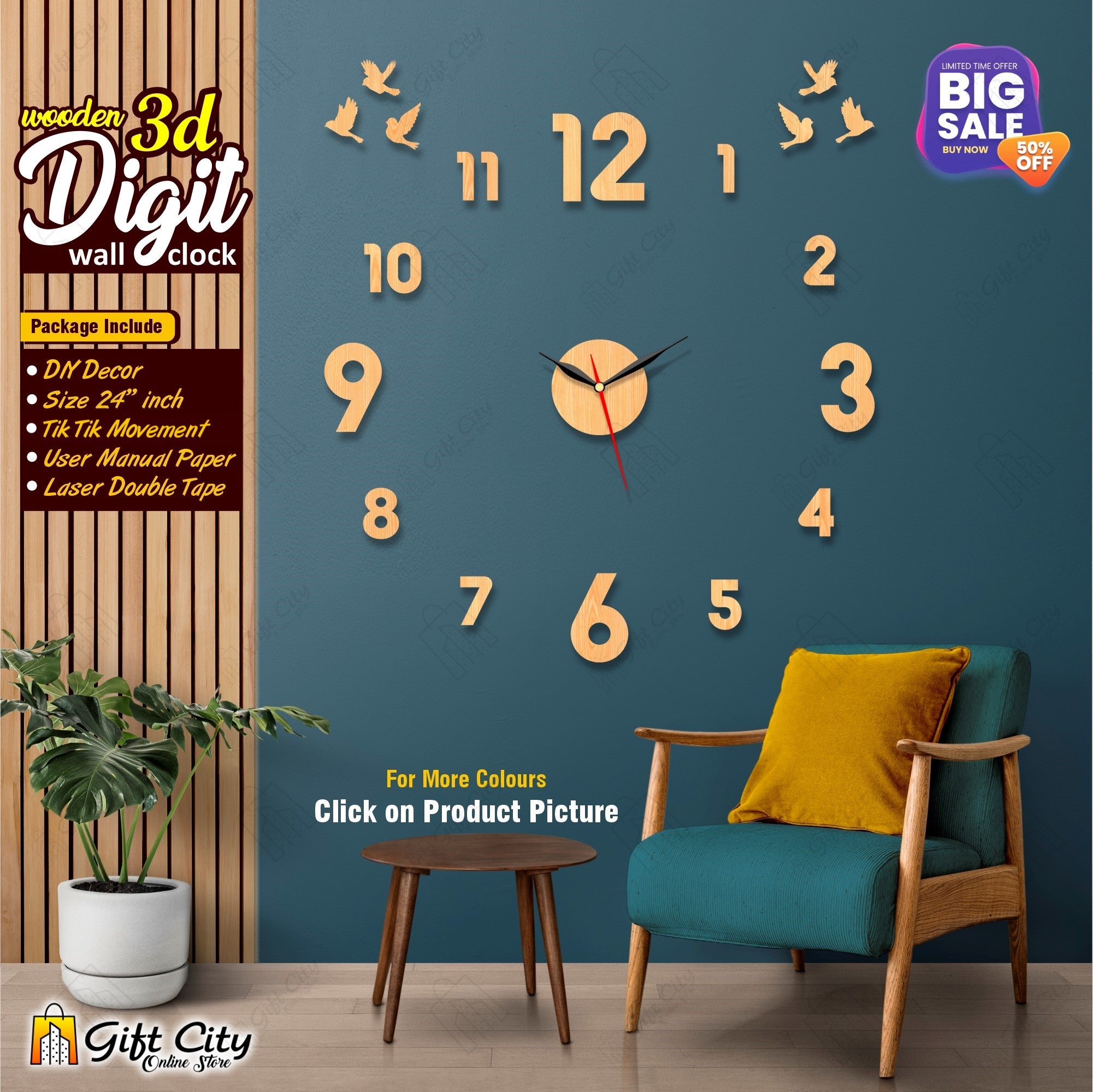 3D Digit DIY Wall Clock 