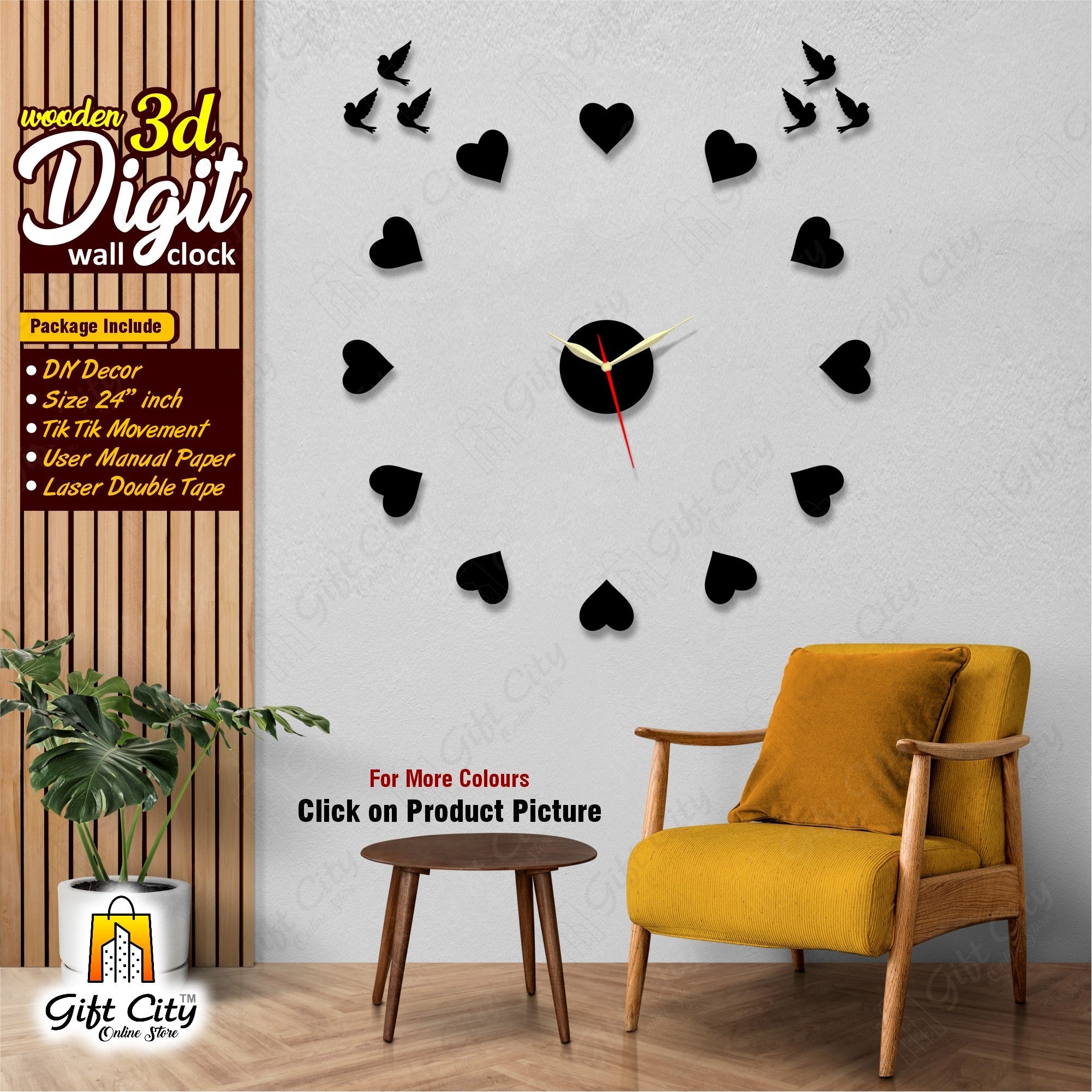 3D Hearts DIY Wall Clock