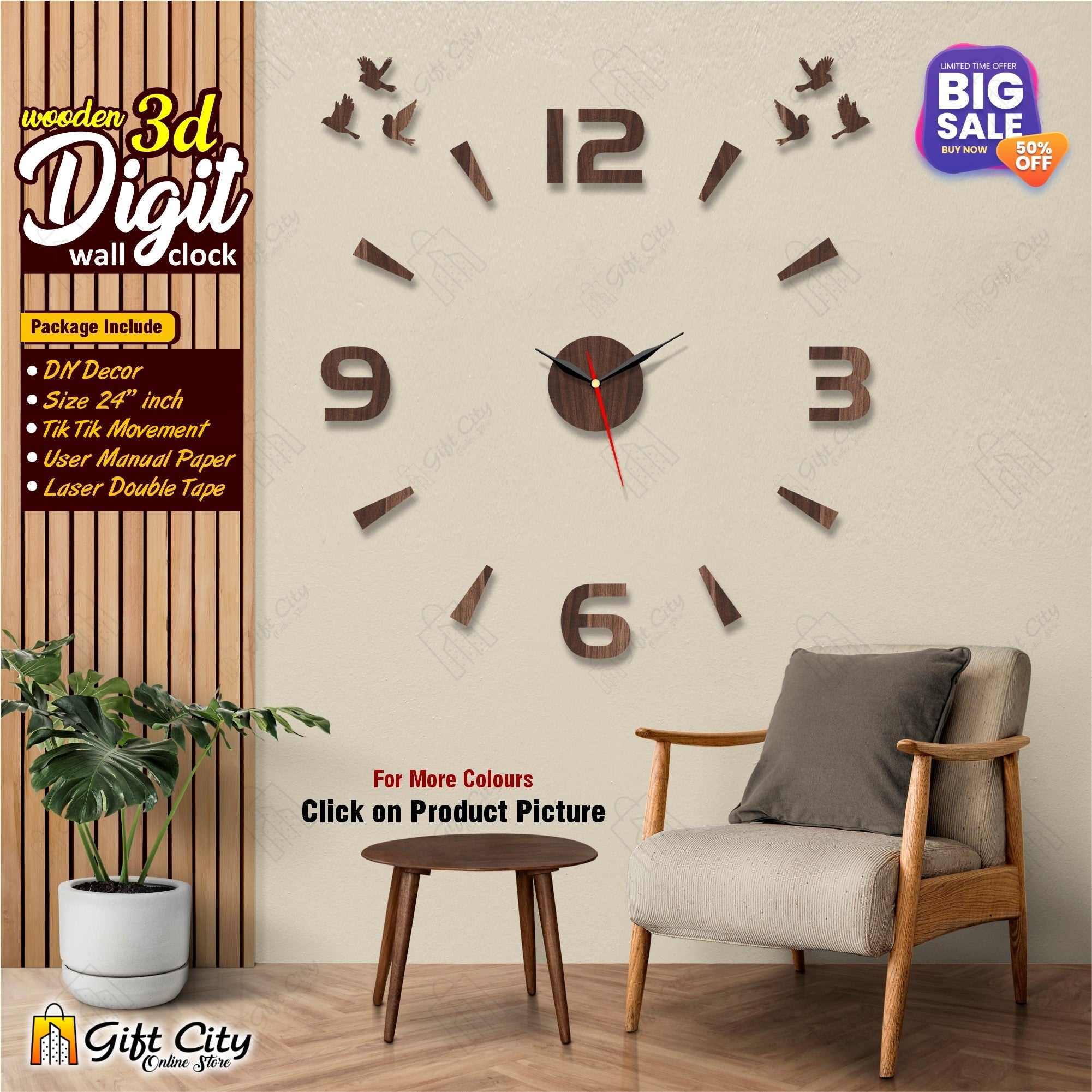 Dash Letters DIY Wall Clock - 24 Inches