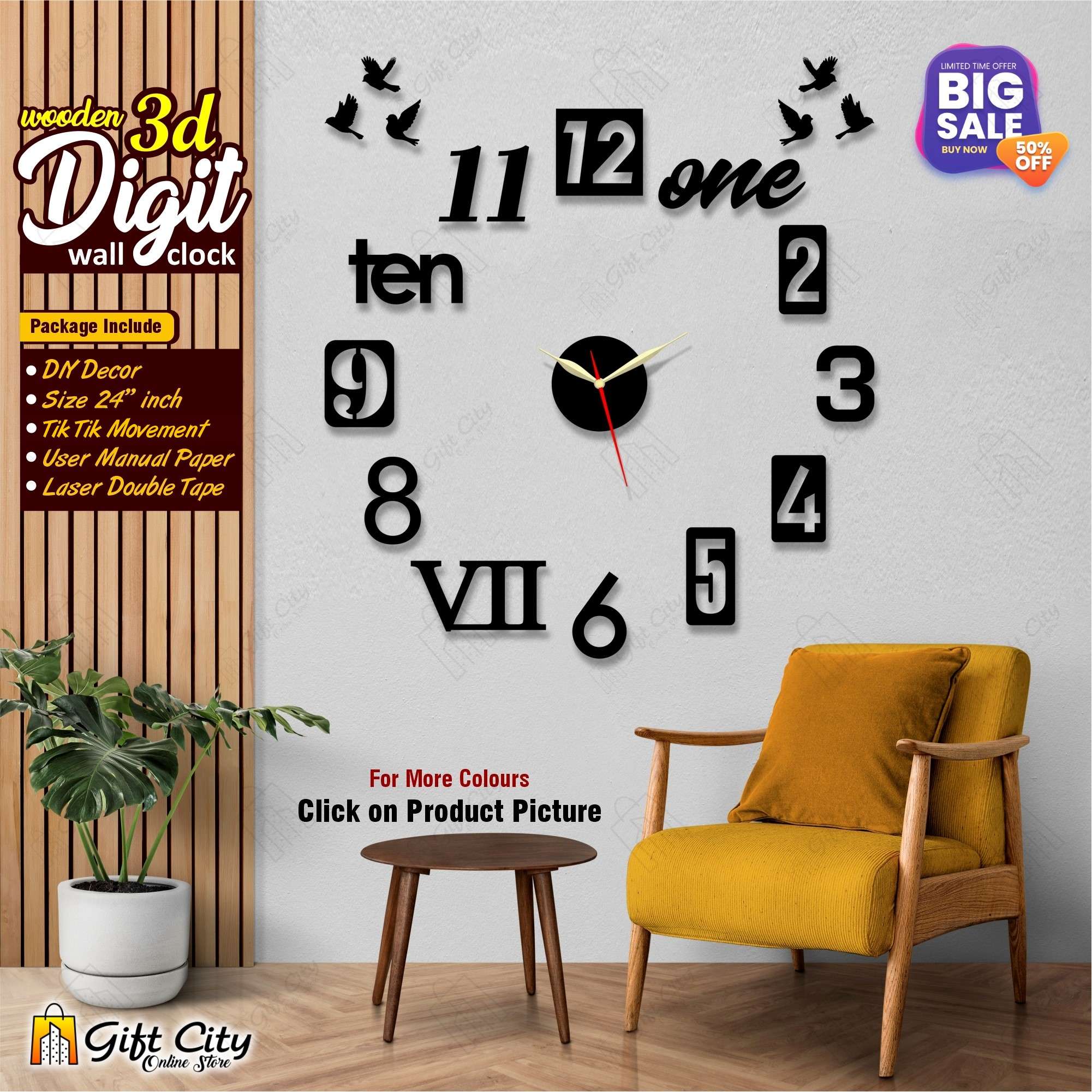 Wall Watch Lettering Trendy Letters & Alphabets DIY Wall Clock - 24 Inches - Gift City ...