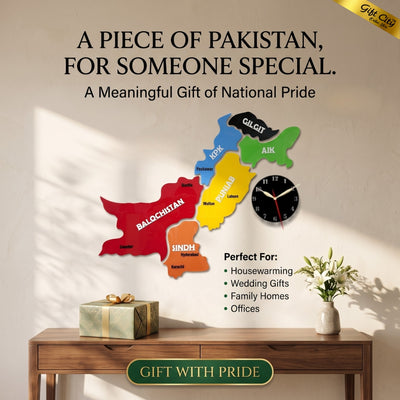 Colorful Pakistan Map Wall Clock – 3D Acrylic Pakistan Map Wall Art for Home, Office & Travel Agency | Gift City