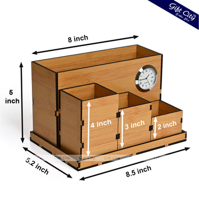 Four Compartment Desk Organizer with Clock | Multi-Functional Office Organizer | Ideal Corporate Gifts - Gift City Online Store