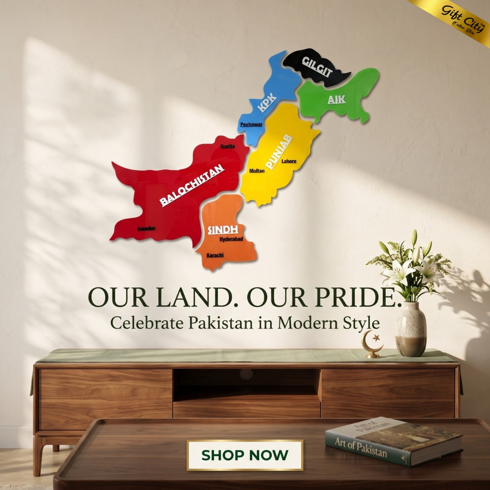 Gift City Presents Acrylic Colorful Pakistan Map Wall Art | Travel Agency | Modern Home & Office Decor | 3D National Pride Map
